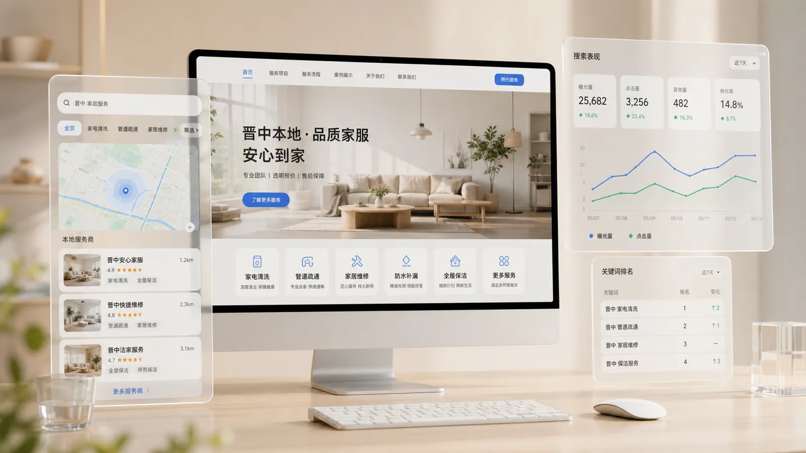 晋中家政服务网站与本地搜索优化页面展示